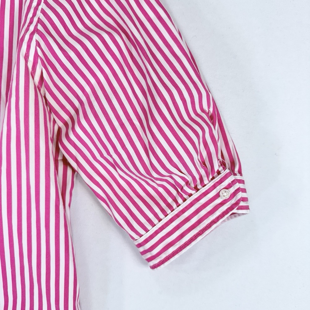 Ralph Lauren Sport Shirt Women 10 Pink White Stripe Elbow Sleeve Pony Preppy EUC - Picture 4 of 9